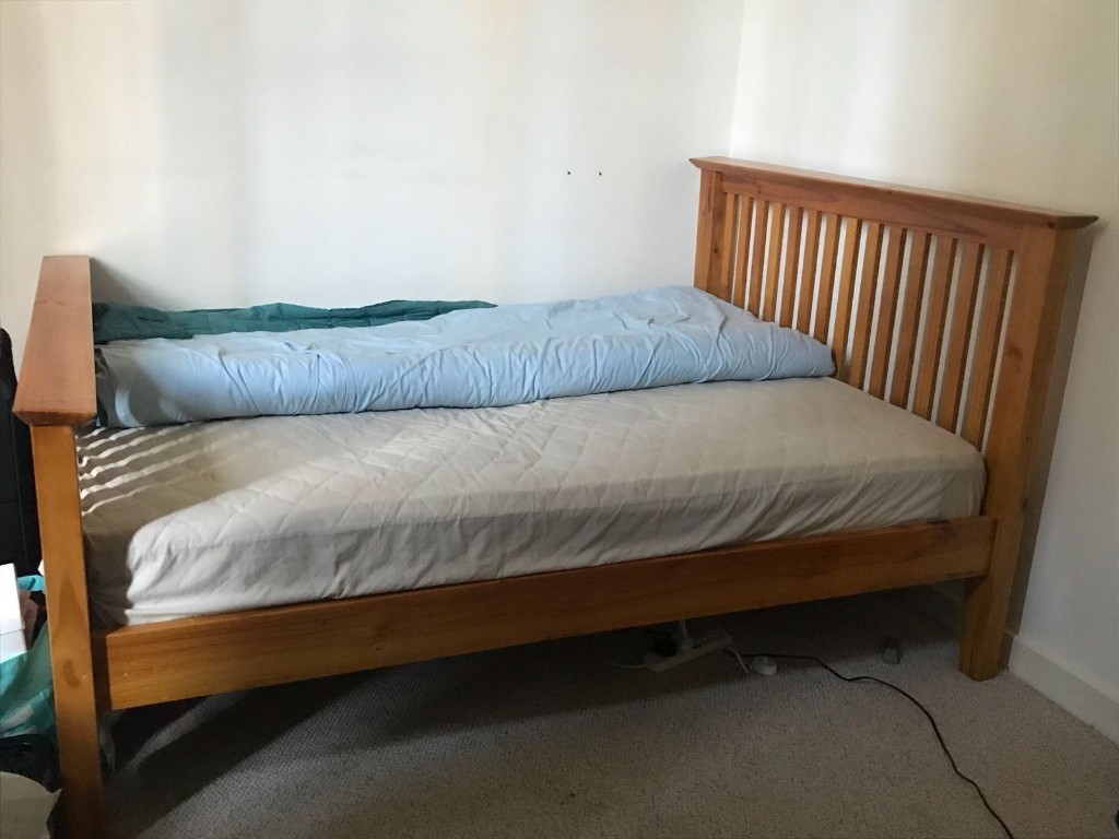 Wooden Oak Sleigh Double Bed Frame ONLY (Collection) in Leicester