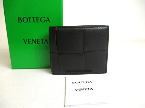 Auth BOTTEGA VENETA Black Leather Small Cassette Bi-Fold