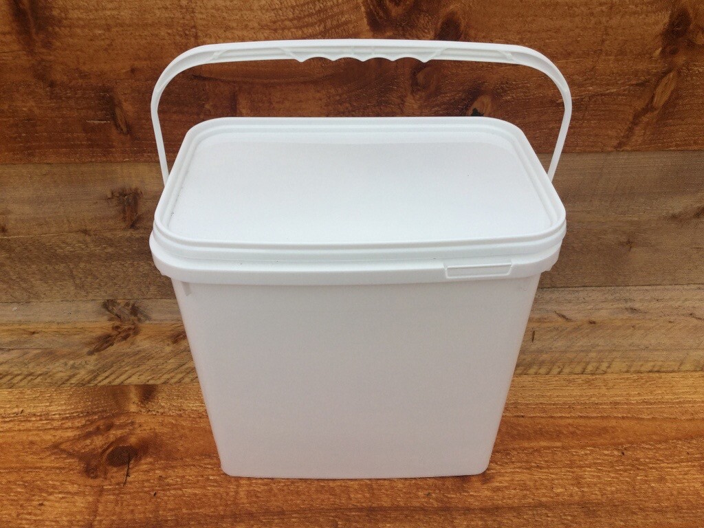 New White Rectangular Plastic Bucket with Tamper Evident Lid 10 Litre