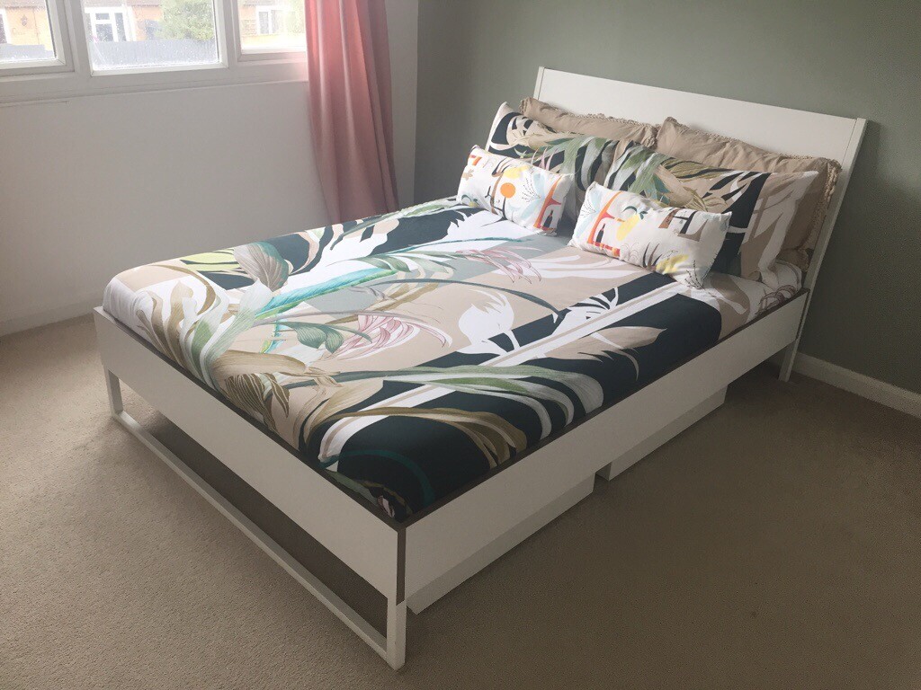 Ikea ‘Trysil’ Double Bed Frame with Slats and Mattress in Wallingford