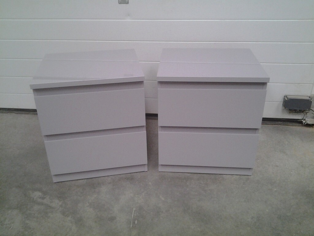 Ex Display Excellent Pair Grey Gloss Bedside Cabinets With 2