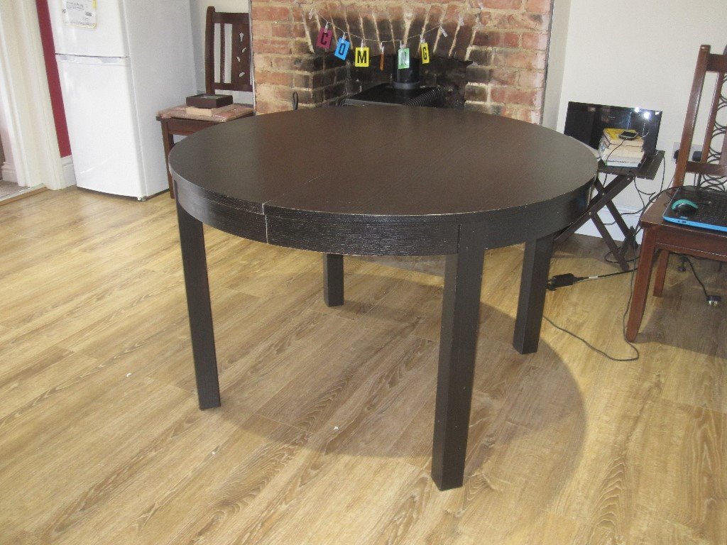 IKEA BJURSTA Extending Dining Table - Dark. Round, 115cm diameter