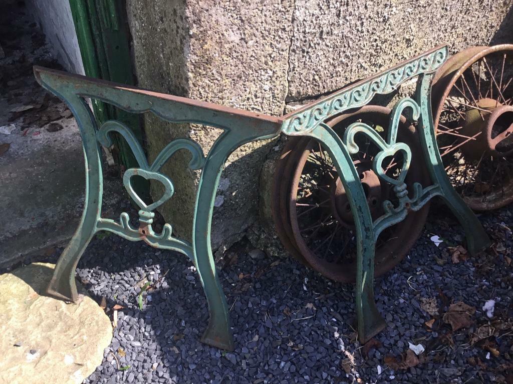 Cast iron table ends and top. Picnic, patio, garden furniture, bench
