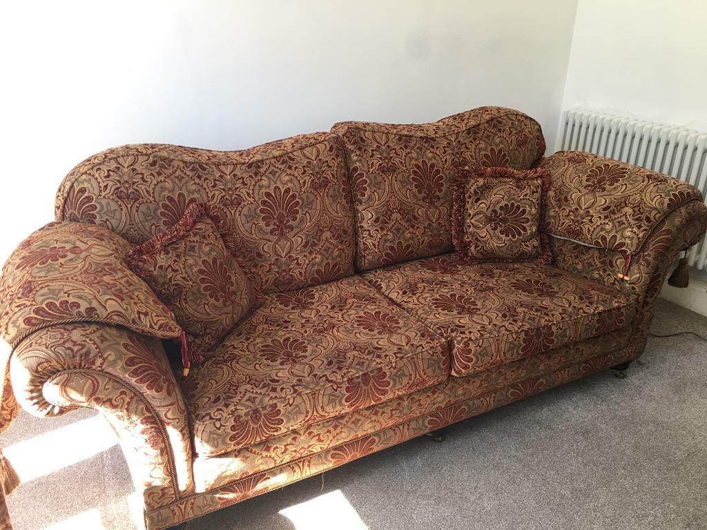 Steed Upholstery 3 seater Lincoln sofa & armchair red/gold fabric in