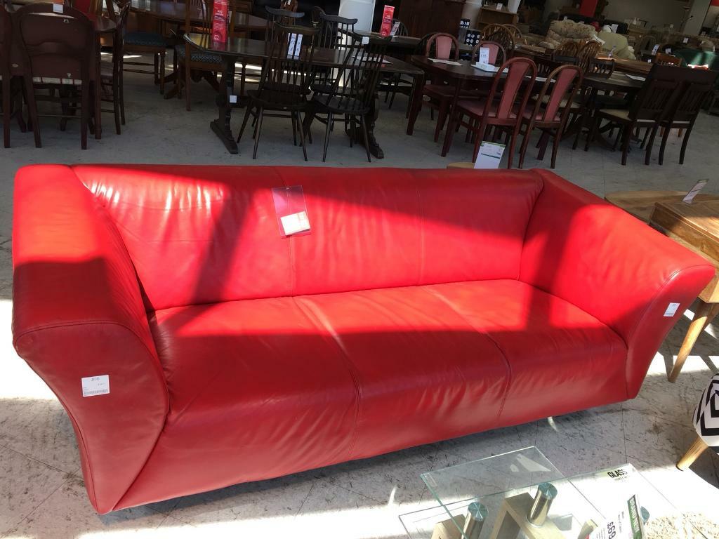 3 seater red leather sofa in Plymouth, Devon Gumtree