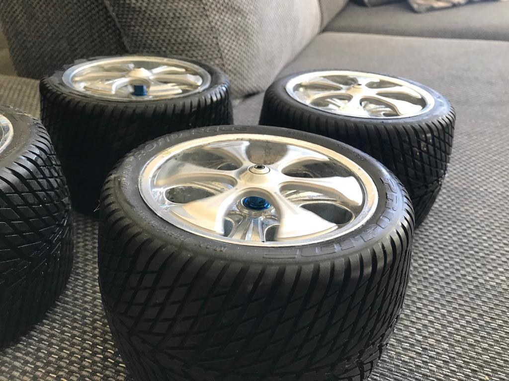 Pro-Line 40 Spinners with velocity rims fitted with road rage tyres