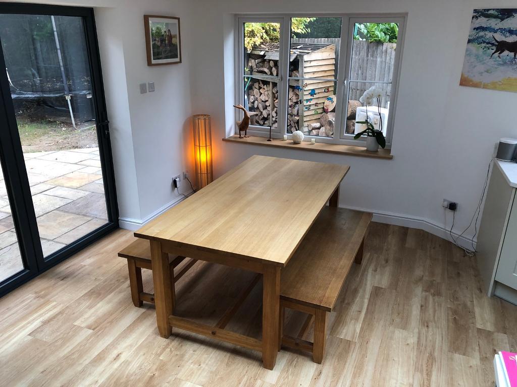 Solid oak dining table and benches from Cotswolds Company ...