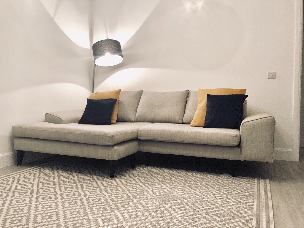 French Connection grey chaise lounge sofa (left facing). in Edinburgh