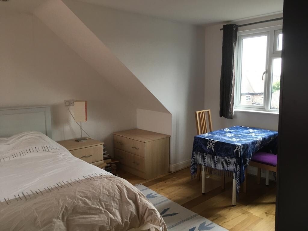 A large comfy room with is own bathroom on separate floor 