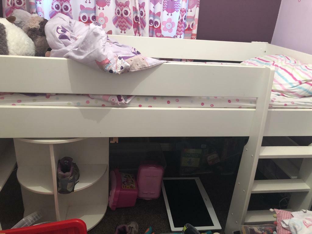 Children S White Mid Sleeper Bed With Desk No Matress In