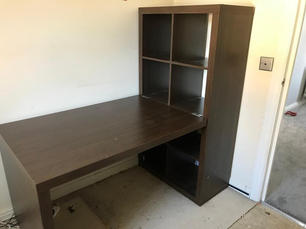 IKEA dark brown office desk with attached storage in Milton Keynes
