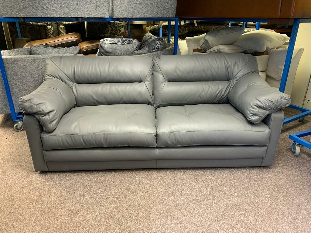 Ex Display Furniture Village Mellow 3 Seater Sofa In Grey Leather RRP £