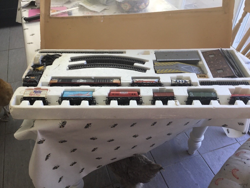 Vintage Hornby electric train set. Midnight freight in Ferring, West