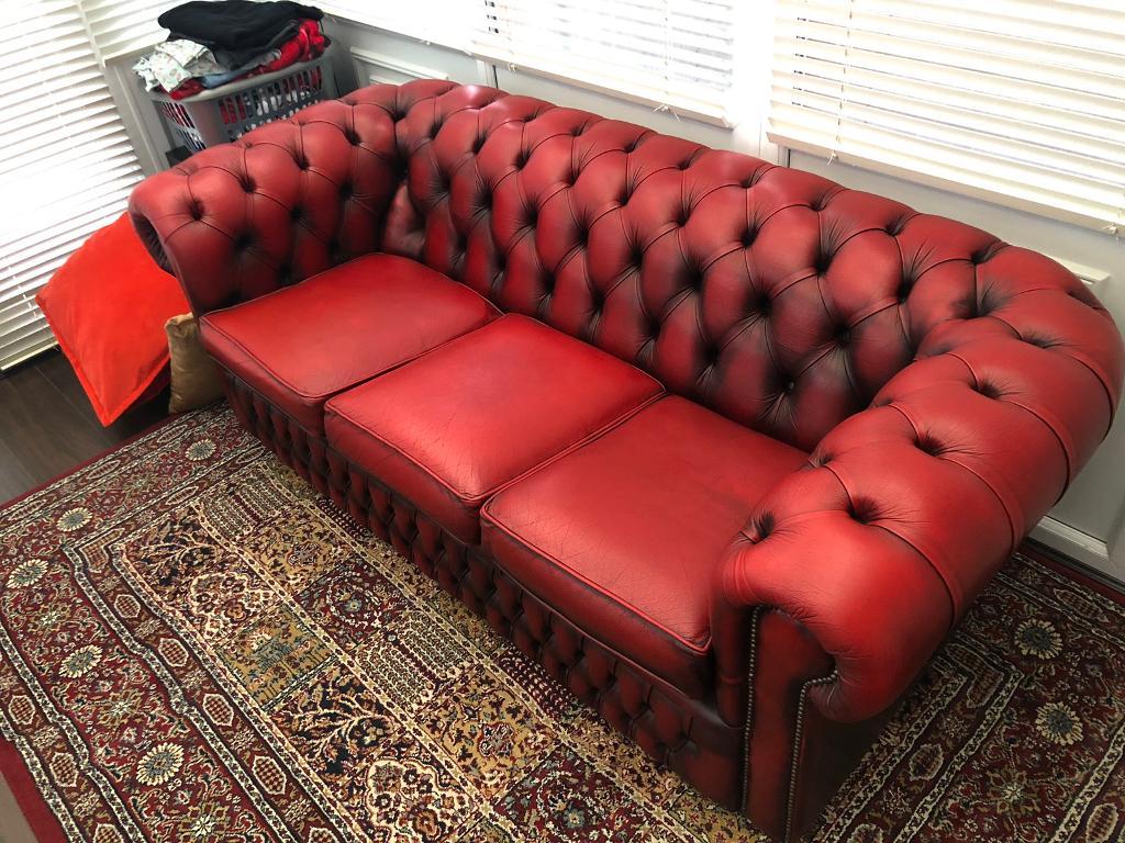 Chesterfield oxblood sofa 3 seater leather antique in Langley Mill