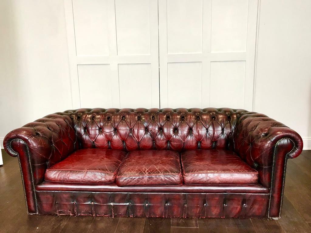 Antique leather chesterfield sofa oxblood, 3 seater, SO COMFORTABLE
