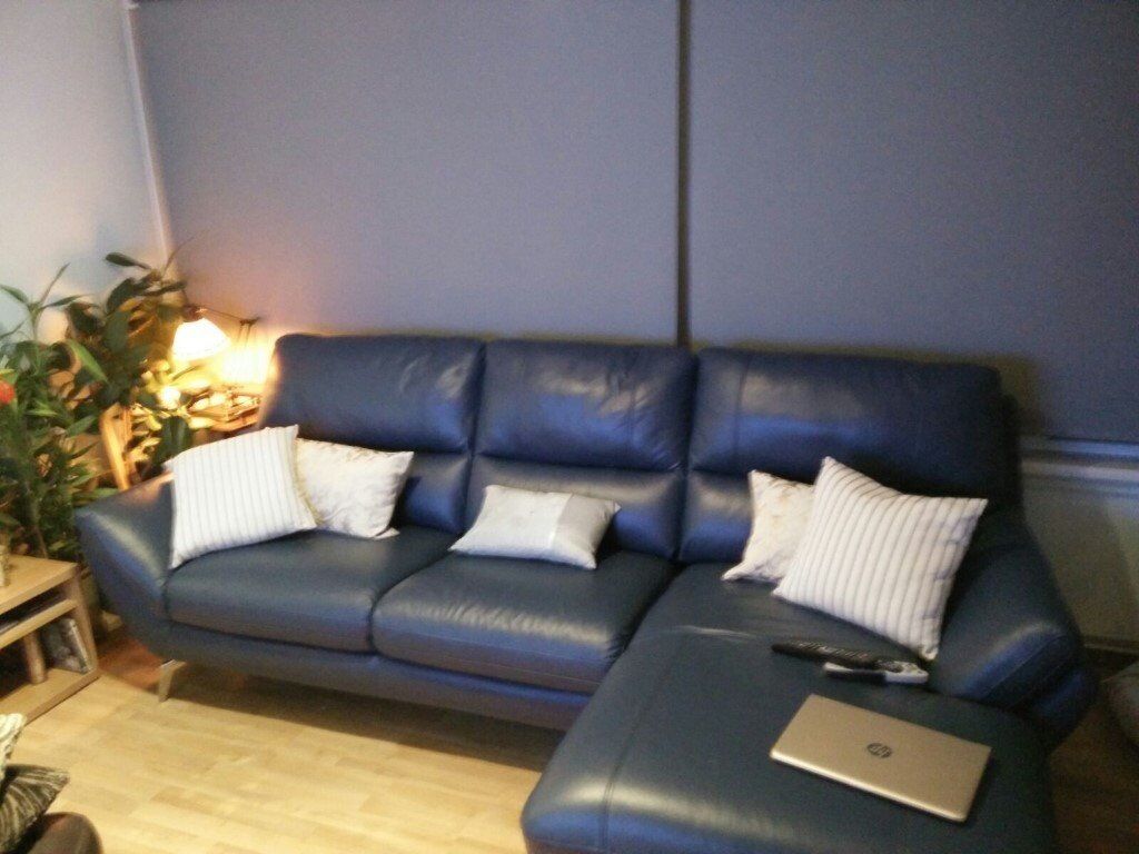 blue leather corner sofa