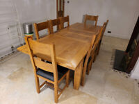 Solid Oak Extending Table with 8 Chairs, Adjustable Wood Wooden Dining Table Extends