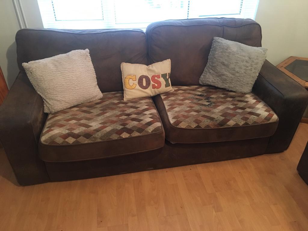 2 x DFS brown faux leather sofas (FREE) in Leicester, Leicestershire