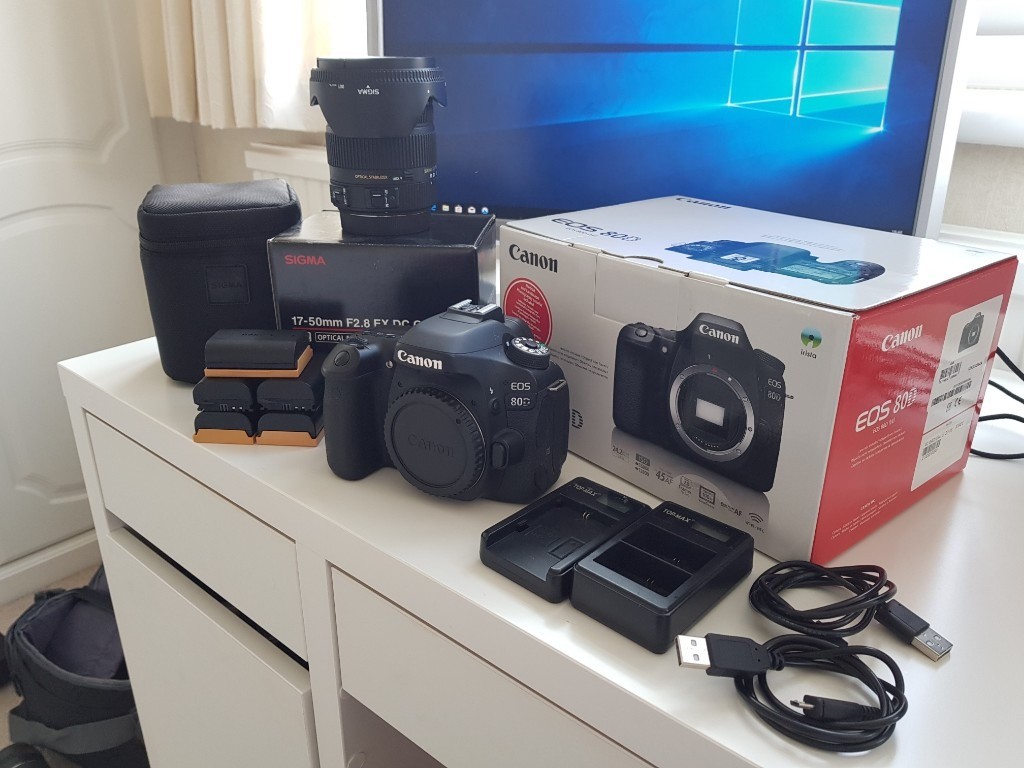 Canon 80D with Sigma F2.8 Lens and 5 batteries in Grays