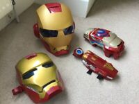 Ironman and the Hulk helmets and hand dress up