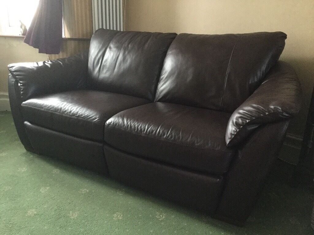 Ikea Brown Leather 3 Seater Dual Recliner Sofa In Whitley Bay