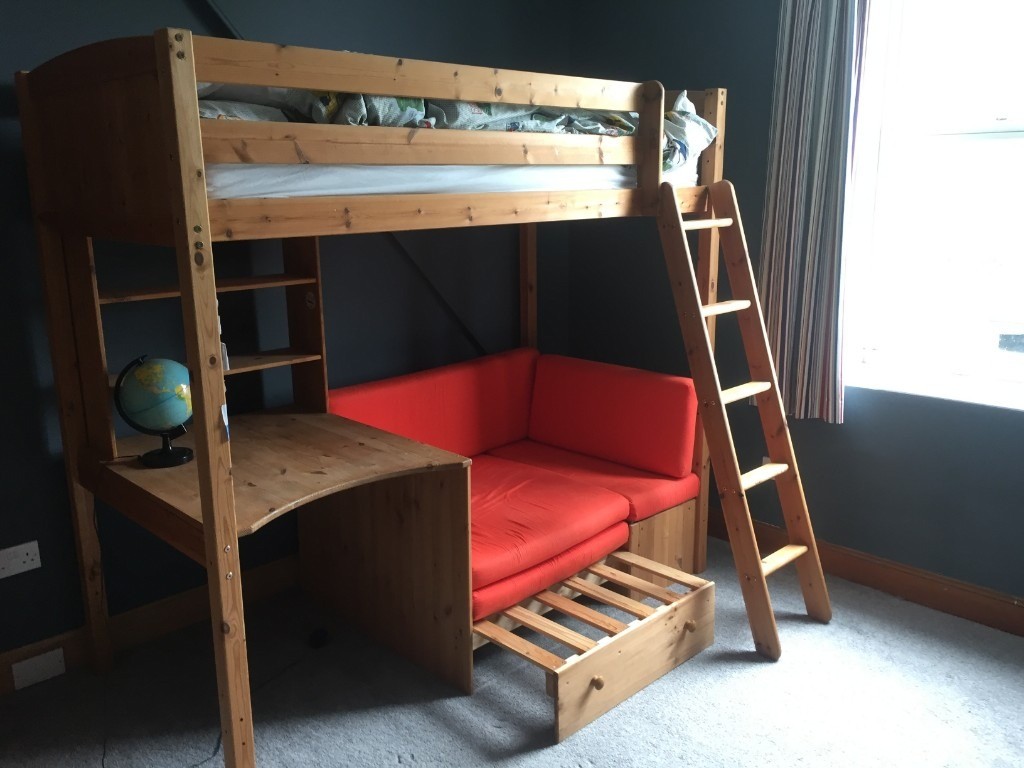 Kids high sleeper cabin bed with desk and additional pull out bed | in