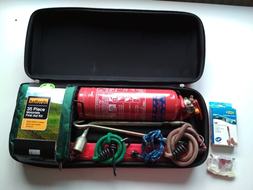 Halfords car kit, fire extinguisher, first aid, triangle. Expired! in Bristol Gumtree