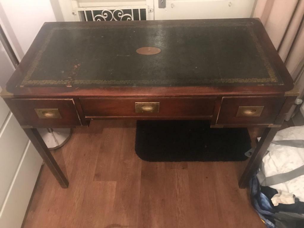 Antique Desk Escritoire With Green Leather Top In Earls Court