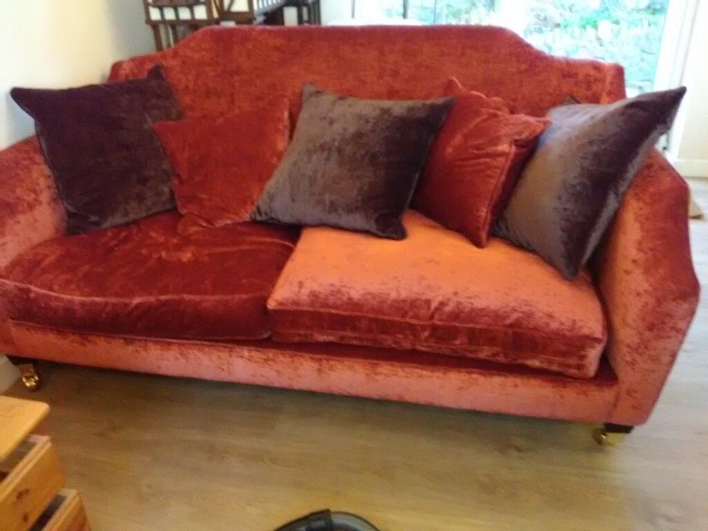 Burnt orange / terracotta velvet sofa suite sofas collect Portishead 2