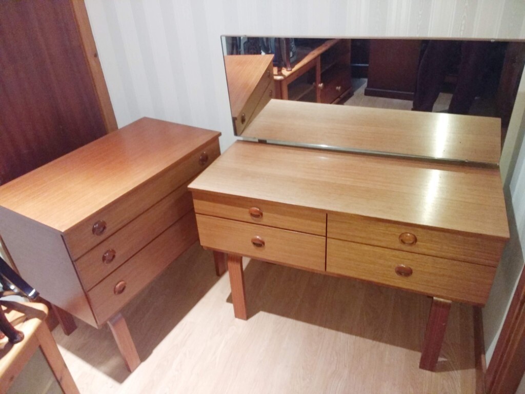 Vintage Schreiber Matching Dresser & Chest of Drawers Table Bedroom Furniture Mid Century MCM