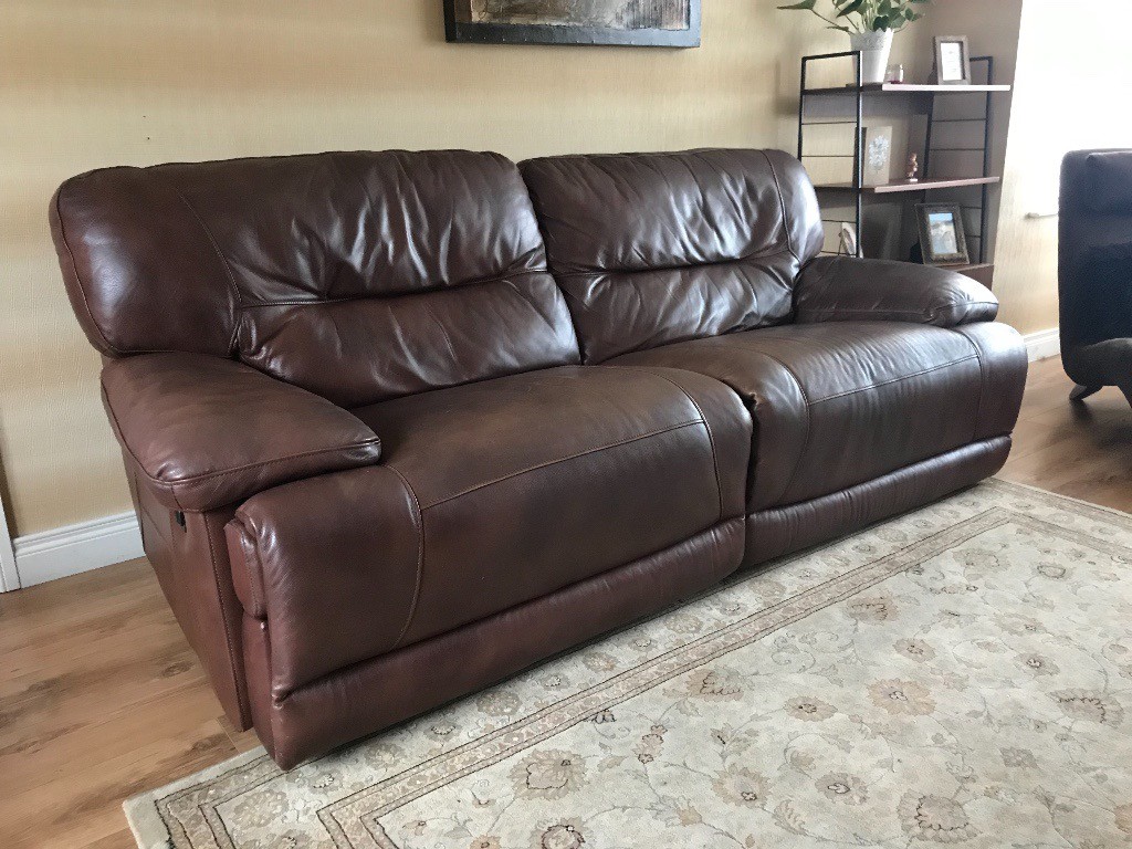 4 Seater Brown Leather Electric Recliner Sofa in Portadown, County