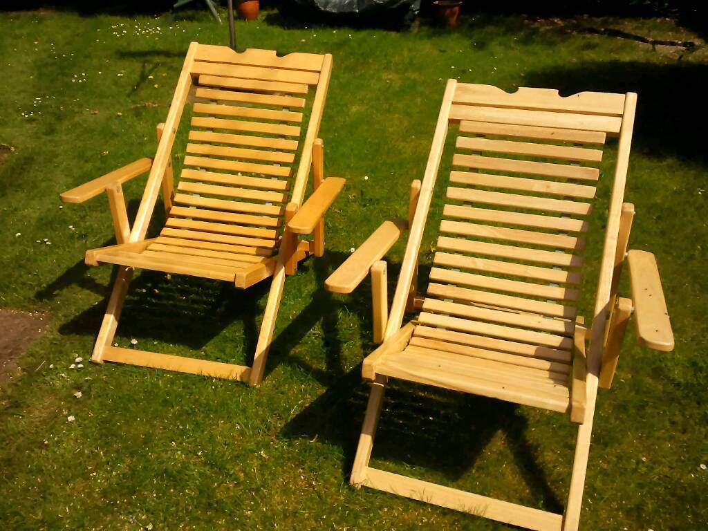 Two wooden garden folding deck chairs. | in Norwich, Norfolk | Gumtree