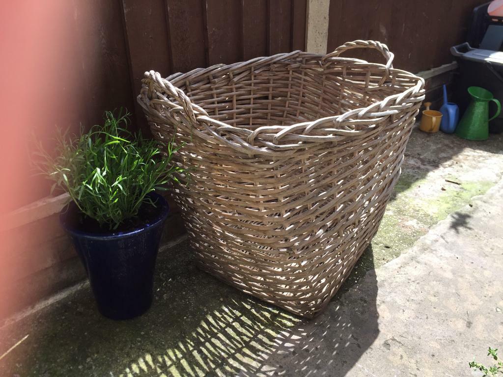 Large woven wicker outdoor log basket storage container plant pot? Eco
