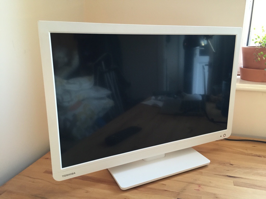 24" White Toshiba Flat Screen LED TV With Built in DVD Player in
