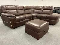 Real luxurious Reids top grade leather corner sofa suite and footstool