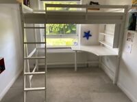 High sleeper bed with optional desk and removable ladder - white