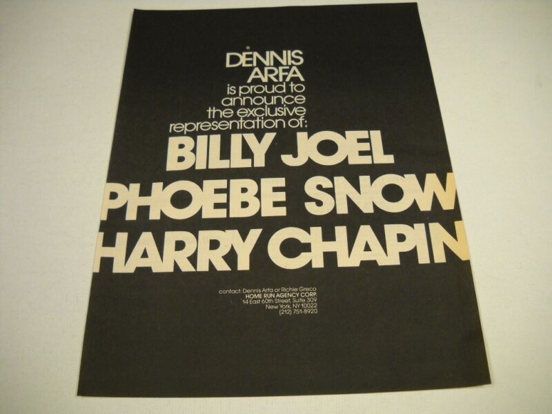 BILLY JOEL Phoebe Snow HARRY CHAPIN original 1979 Promo Poster Ad