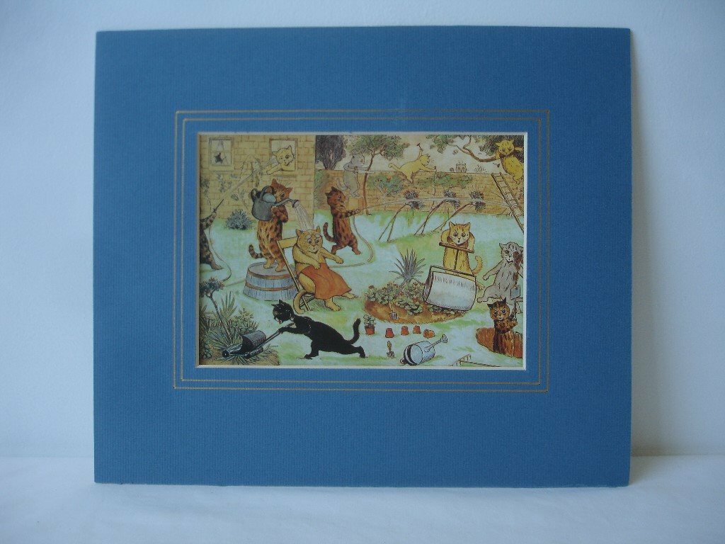 LOUIS WAIN UNLIMITED MOUNTED PRINT. �THE GARDENERS� CIRCA