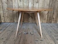 Ercol drop-leaf dining table RARE GOLD label natural finish round/oval gplanera