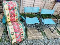 Sun lounger Padded And Two foldable director chairs Garden outdoor