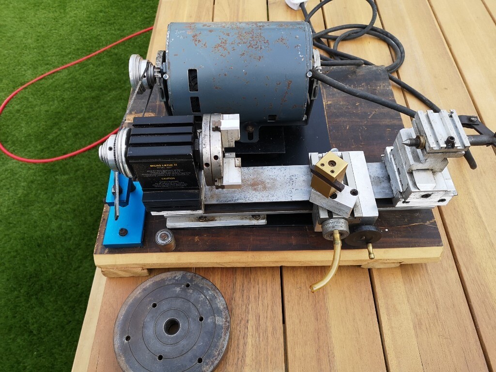 Taig Micro Lathe II with motor and Woodturning tool rest in