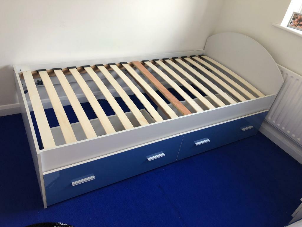Blue And White Single Bed Frame And Drawers In Hedge End