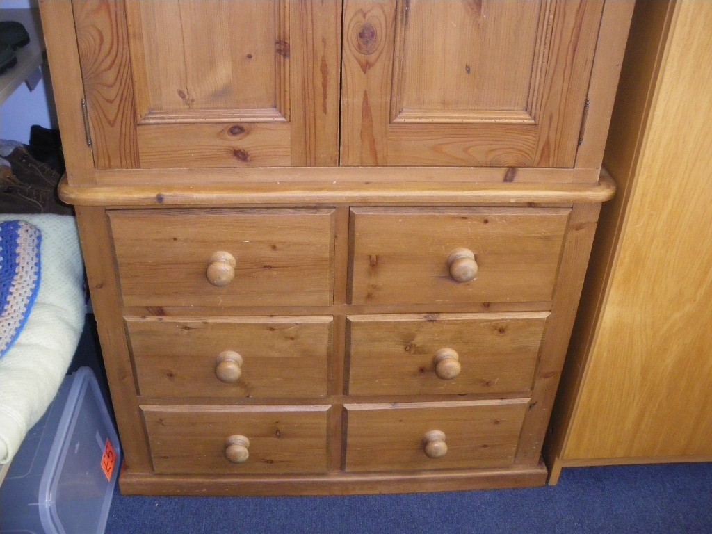 Old Pine Wardrobe With 6 Drawers In Hyson Green