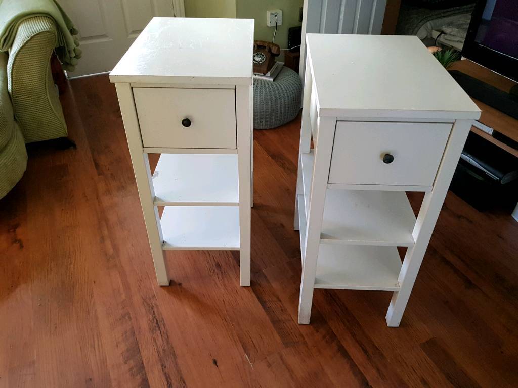 Vintage Retro Style white Bedside Tables Pair 1 Drawer in