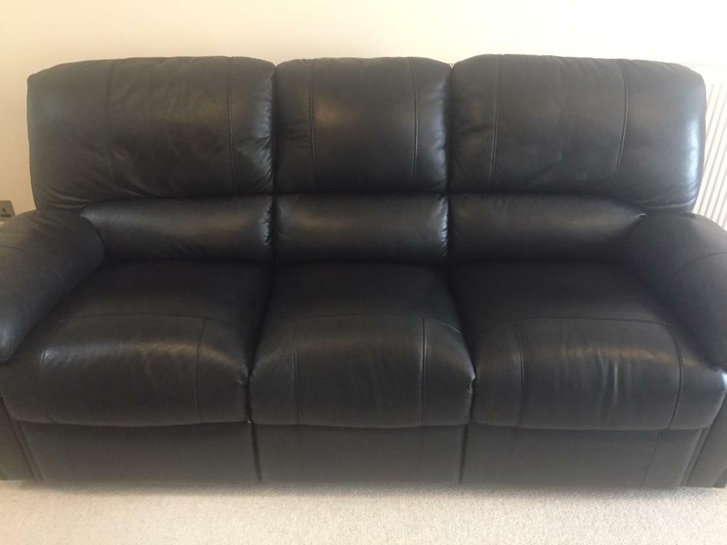 Harveys black leather 3 seater & 2 seater recliner sofas in