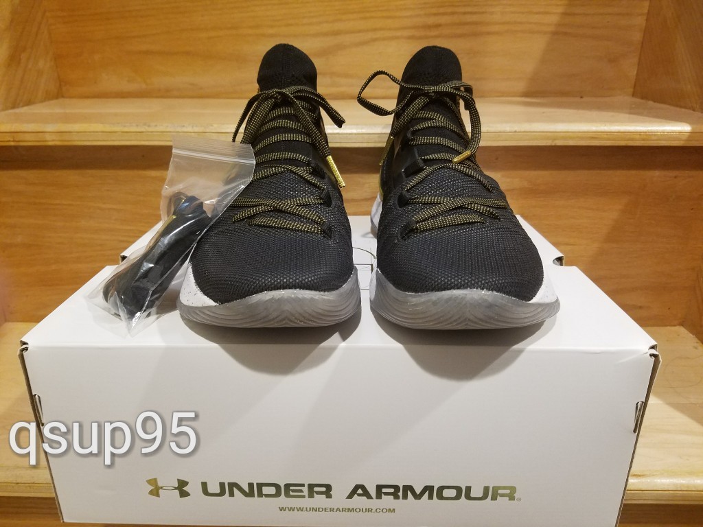 Pre-owned Under Armour Stephen Curry 5 Championship Black Gold 3020657 001 Size 7-13