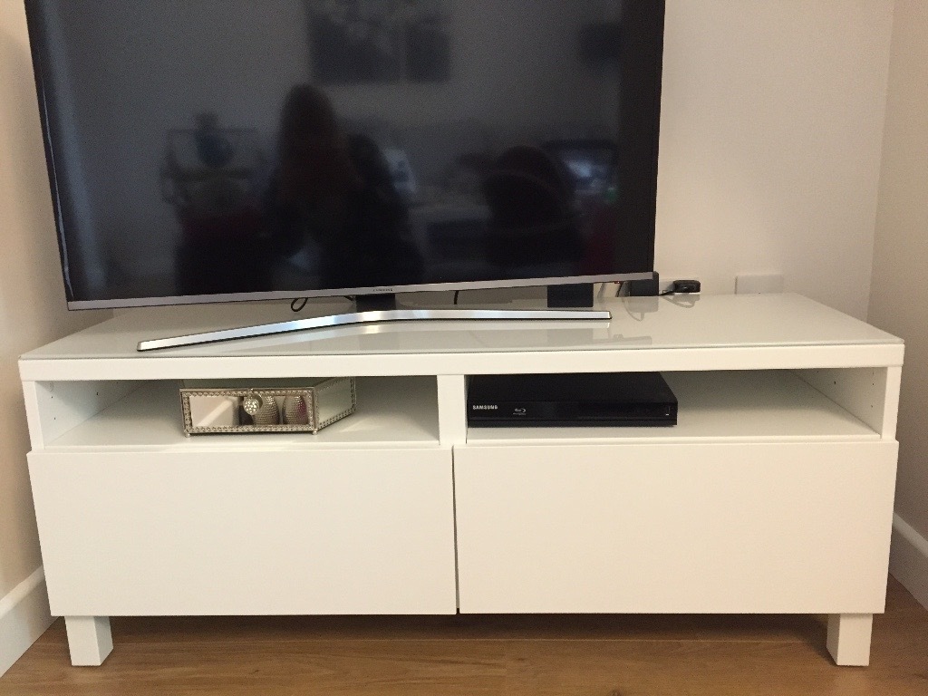 Ikea Besta TV Bench/Unit White Gloss with Glass Top **only 5mths old