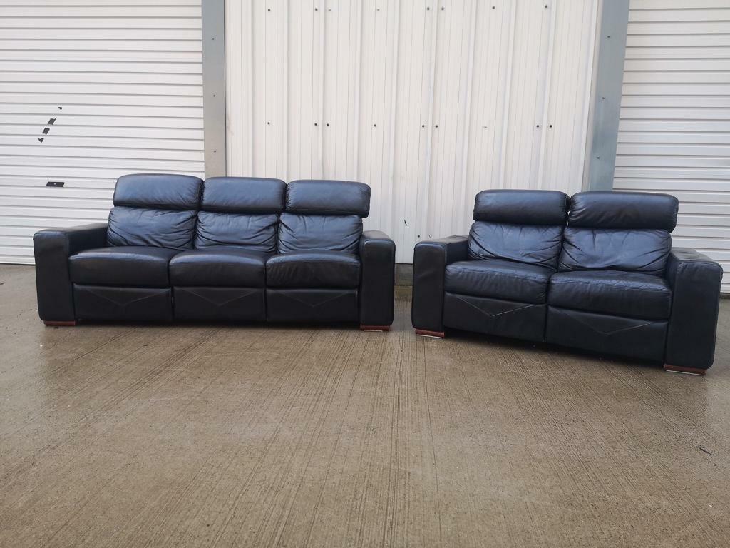 Real black leather 3+2 seater recliner sofas ,couch,suite 🚚 in East