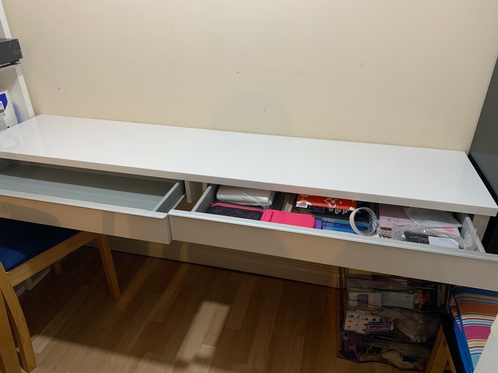 IKEA glossy white working desk / study table with two large drawers