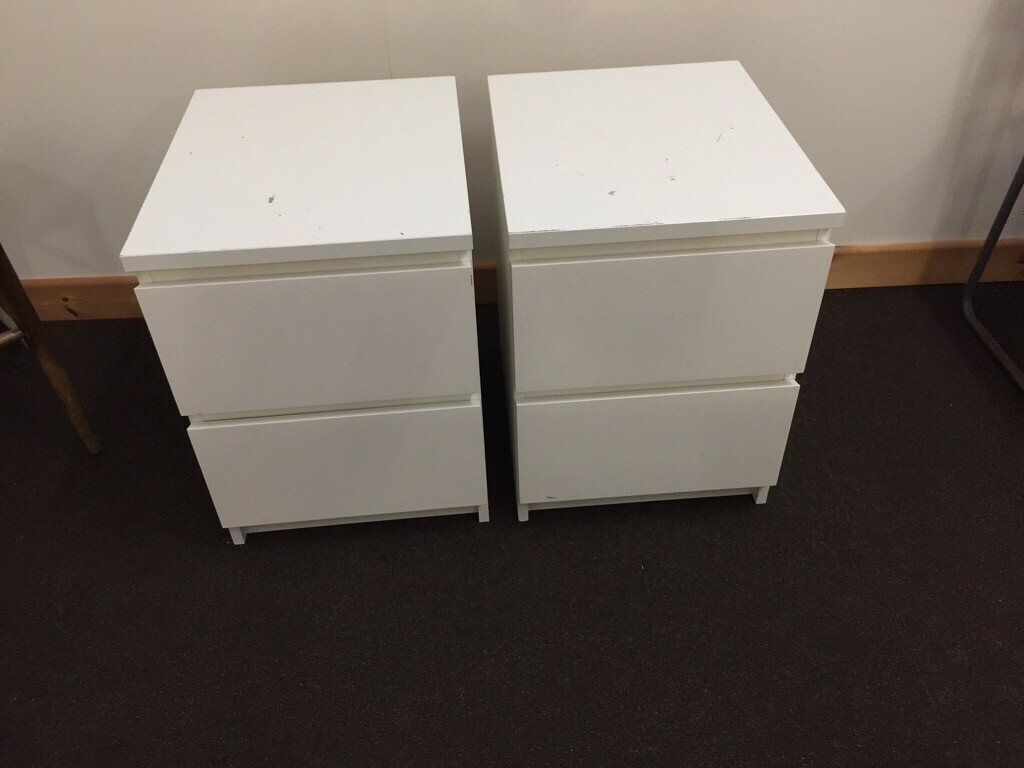 Ikea Malm White Bedside Drawers Units X Two In